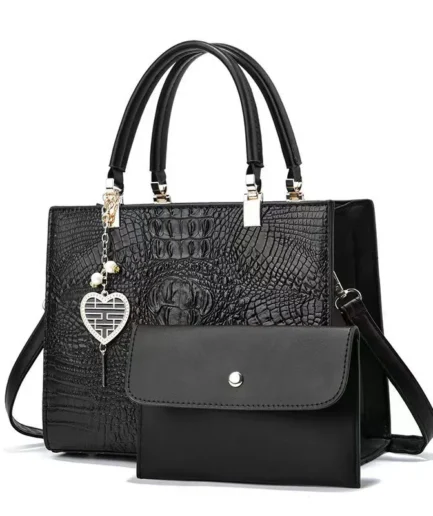 Women Fashion Crocodile Stone Pattern Large Capacity Handbag Set
